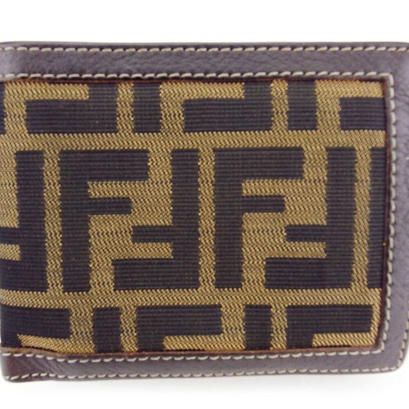 Authentic FENDI two-fold wallet Zucca beige canvas �~ leather Auth USED - Picture 4 of 9